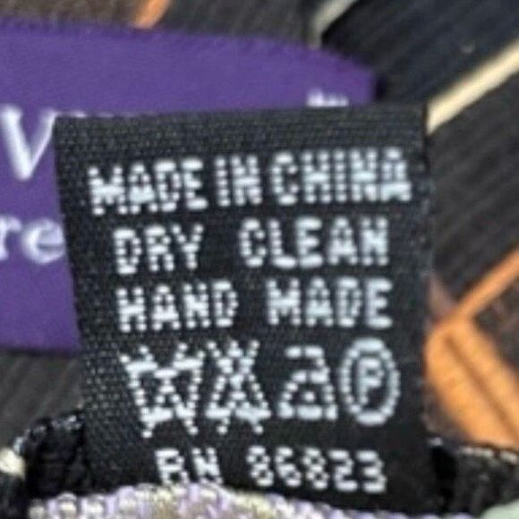 Roberto Villini Couture 100% Silk Neck Tie Brown Tan Silver Stripes Classic - Picture 4 of 5